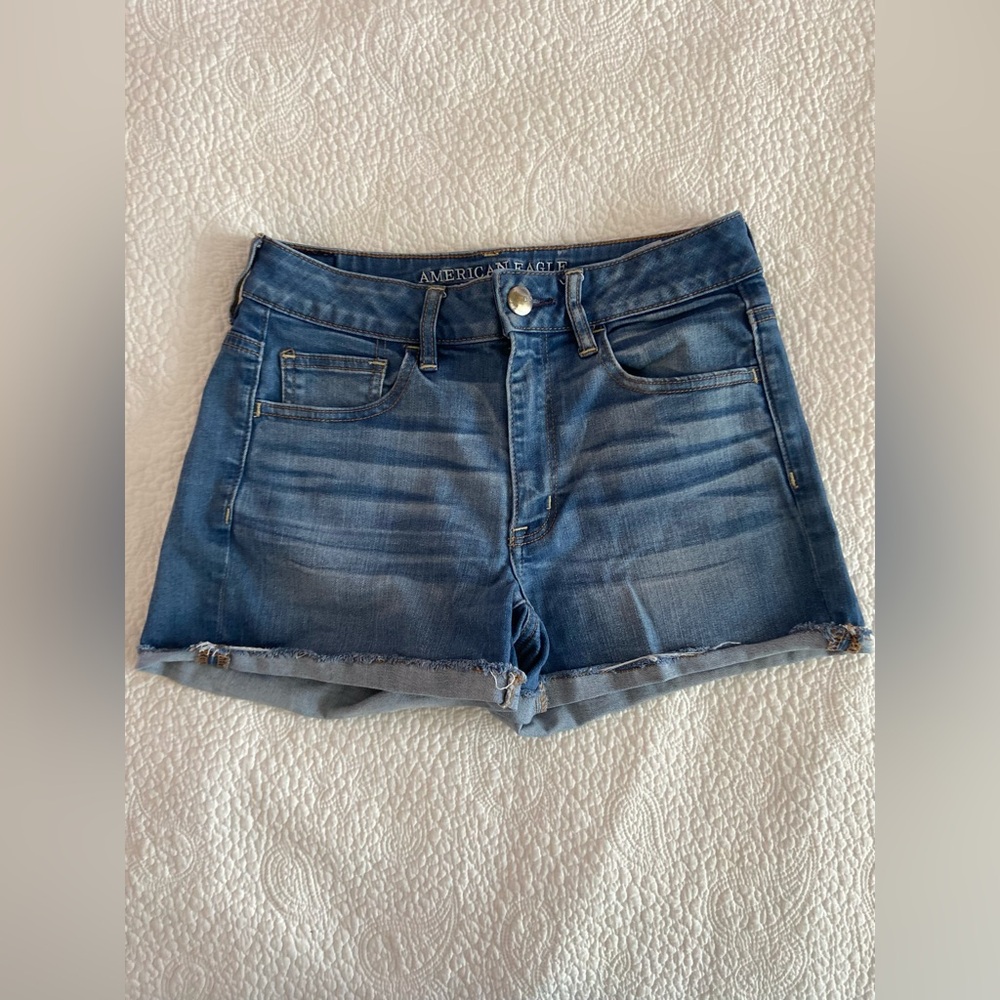 American eagle jean shorts size 6 hi-rise shortie dark wash